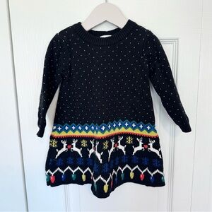Like New Hanna Andersson Black Knit Dress with Reindeer Pattern 6-12 months